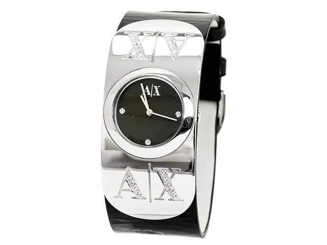 Armani Exchange Watch Black Leather Swarovski AX3064  