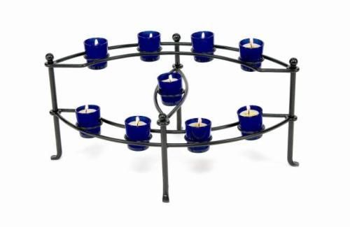 22 Powder Coat Wrought Iron Candelabra   Blue Votives  