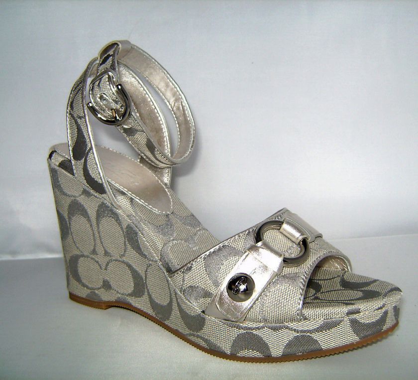 COACH Kay Silver Platform Wedge Sandals NIB 7 9 9.5  