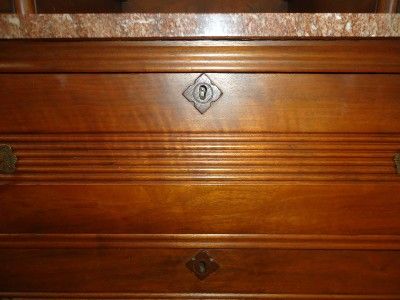 Antique Victorian Era Eastlake Dresser w/ Tilt Mirror & Brown Marble 