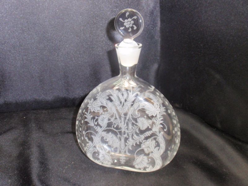 MURANO Etched Glass VETRI Decantur Bottle w/ Stopper   FREE SHIP 