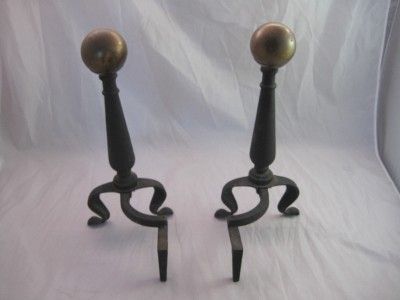 Vintage Cast Iron Brass Andirons  