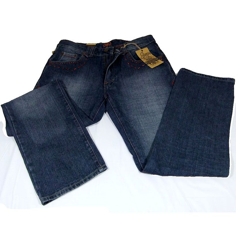 Men Jinzu Blue Jeans w/ Orange Stitching Urban 34x32  