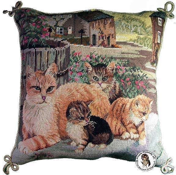 TABBY CATS NEEDLEPOINT WOOL PETITPOINT THROW PILLOW  