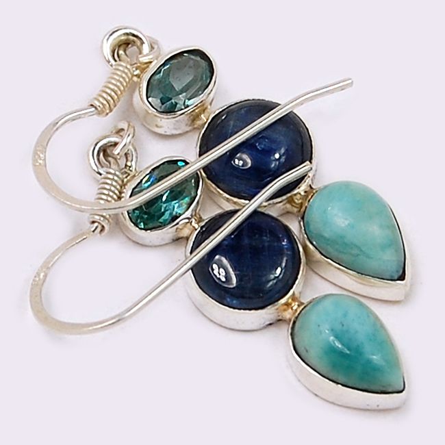   ,BLUE TOPAZ & LABRADORITE 925 STERLING SILVER EARRINGS JEWELRY  