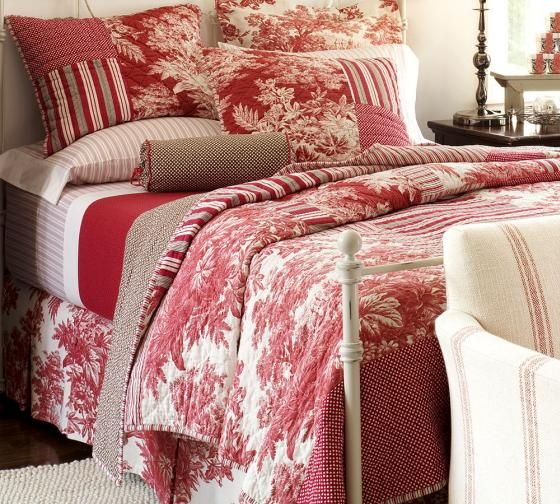 Pottery Barn MATINE PATCHWORK Quilt/Sham Full/Queen RED  