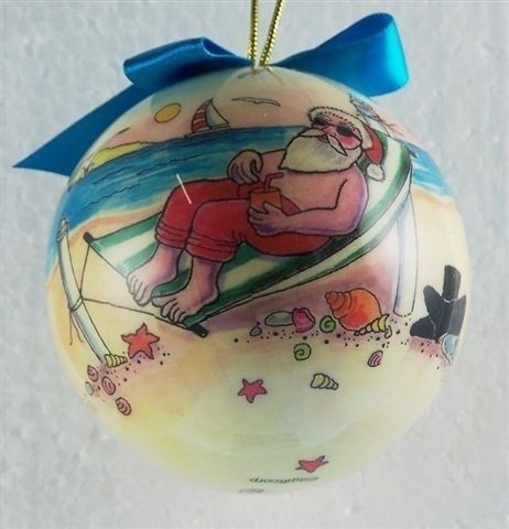   Ornament Ball Tropical Beach Hammock Boat Drink 3 New Unbreakable