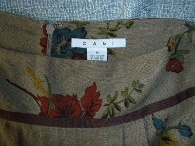 CAbi Brown Embroidered Woven Rayon Fall Floral Skirt~10  