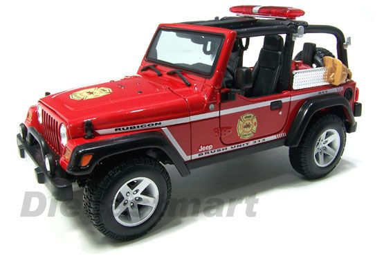 MAISTO 118 JEEP WRANGLER RUBICON FIRE DEPT DIECAST RED  