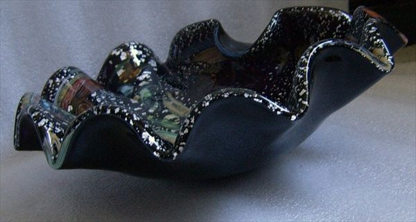 RETRO MURANO GLASS TUTTI FRUTTI BOWL BLACK AMETHYST BIG  