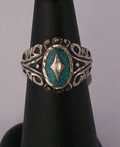 STERLING SILVER RING W/TURQUOISE INLAY SIZE 5  