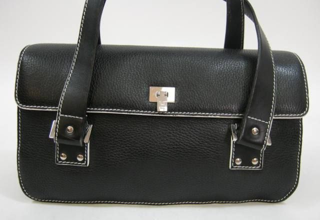 LAMBERTSON TRUEX Black Pebbled Leather Satchel Handbag  