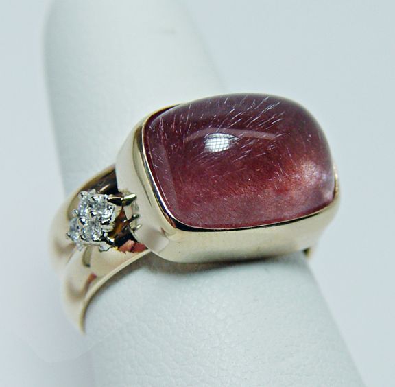 8ct Rutilated Peach Tourmaline Diamond 14K Gold Ring 11gr HEAVY Estate 