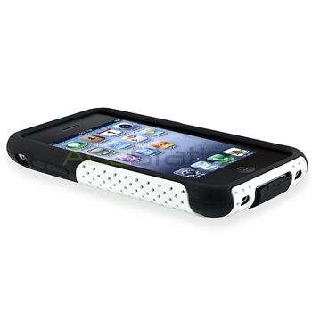   BLACK Rubber / White Mesh Hard Case+Privacy LCD Film For iPhone 3G 3GS