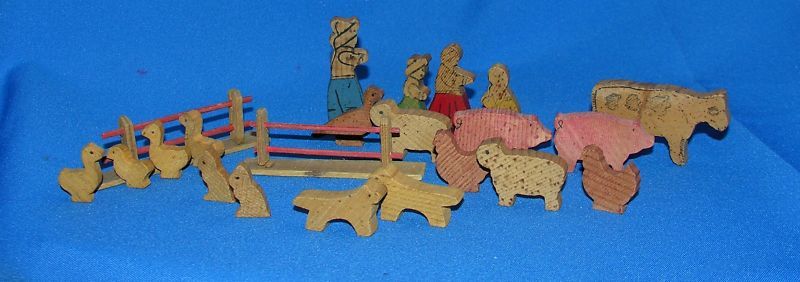   ART, PRIMITIVE GERMAN ERZGEBIRGE 22PC WOOD FARM PLAY SET/PUTZ  