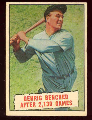 1961 Topps, #405, Gehrig Benched After 2,130, NM   