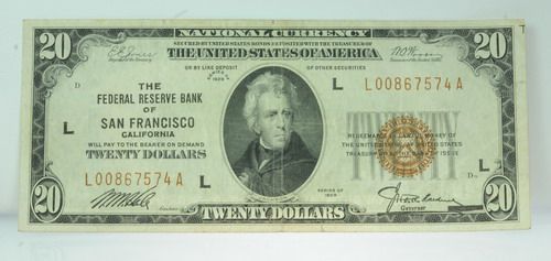 1929 NATIONAL CURRENCY SAN FRANCISCO CALIFORNIA $20  