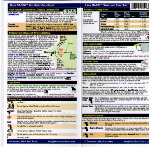 photobert s cheat sheet for nikon sb900 speedlite