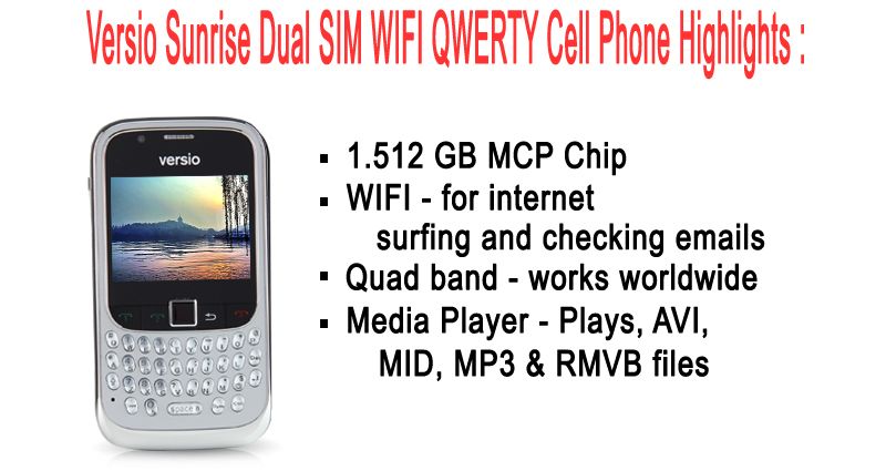 Quad Band Dual SIM Cellphone Wifi Front/Back Camera Email FM  BT 