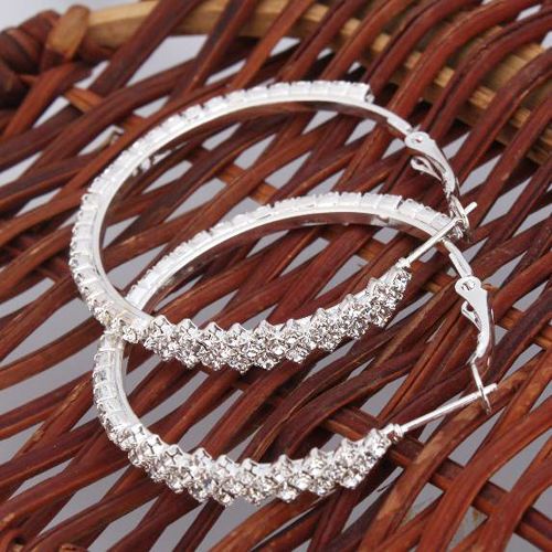 Stylish Rhinestone Pierced Hoop Ear Stud Earrings  