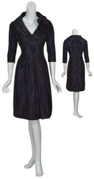 TERI JON Navy Pleated Taffeta Rosette Eve Dress 8 NEW  