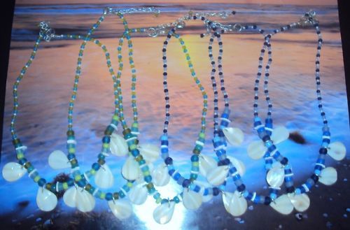 ASST GLASS & SHELL TEAR DROP WHOLESALE NECKLACE LOT (6)  