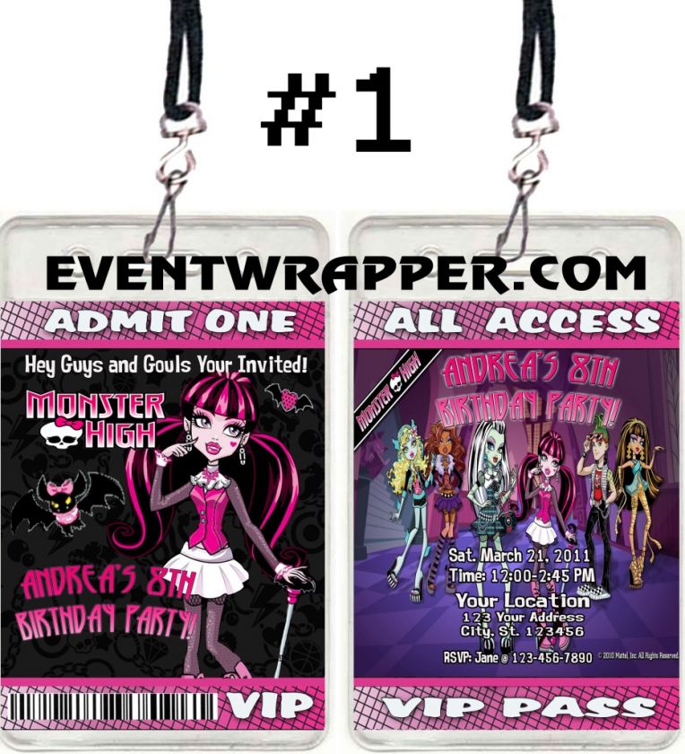 MONSTER HIGH BIRTHDAY PARTY INVITATIONS VIP PASSES AND FAVORS SEVERAL 