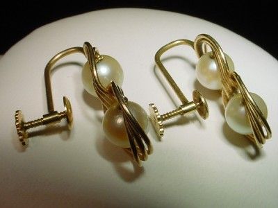 14KT GOLD ANTIQUE SCREW BACK PEARL EARRINGS  