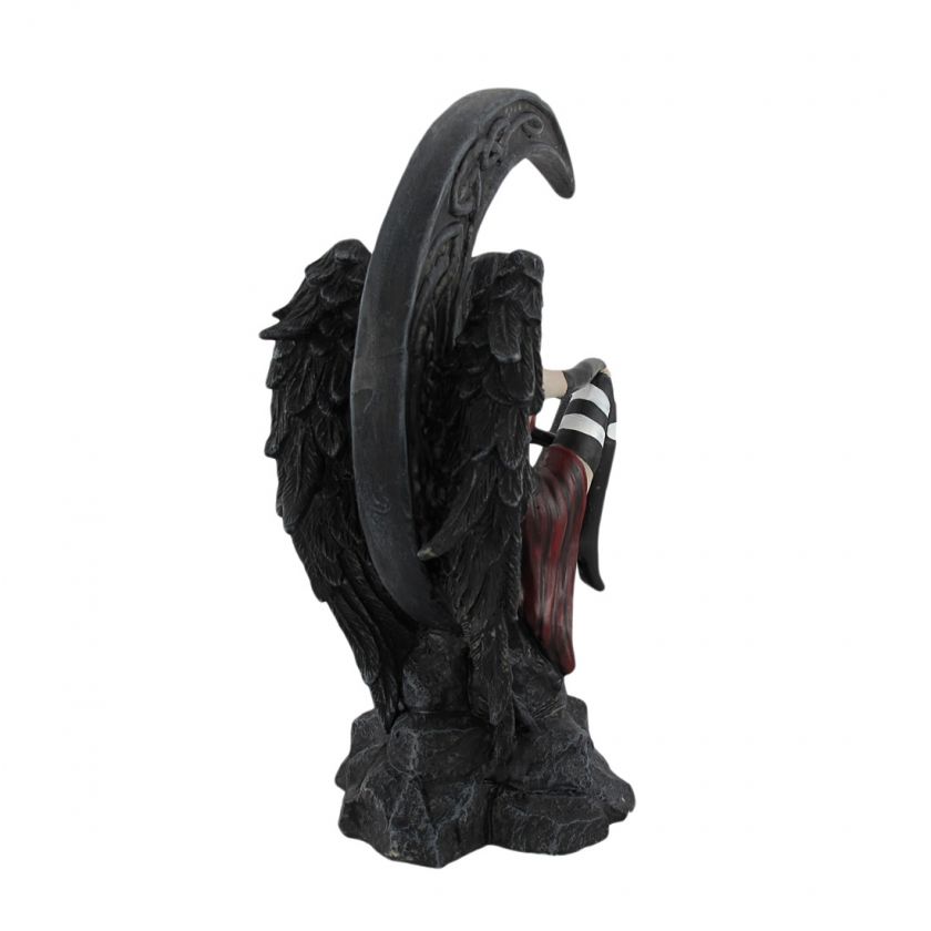 Gothic Raven Winged Crescent Moon Fairy Statue Goth  