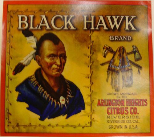 Black Hawk Vintage Orange Crate Label Riverside, CA  