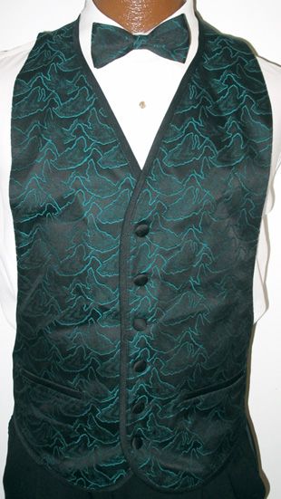 Teal & Black Cirrus Tuxedo Vest / Tie Prom Medium  