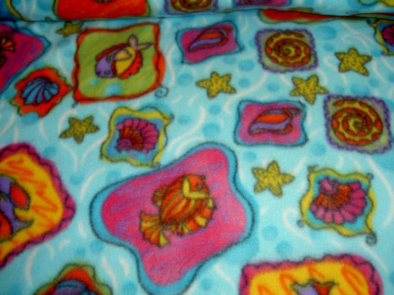 blizzard polar fleece fabric   tropical fish and shells  