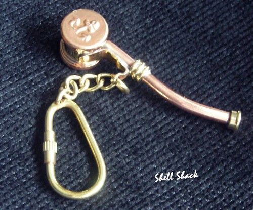   MARITIME   Sturdy 4 Brass Boatswain Pipe Whistle Keychain FREE ship