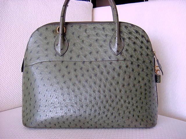 HERMES VINTAGE 36 BOLIDE Olive Ostrich SO Chic  