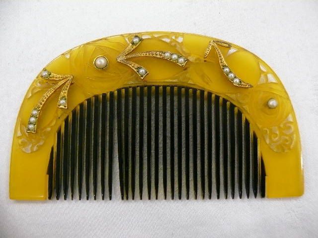 TAISHO Antique Ornamental Comb w/Openwork & Rose V151  