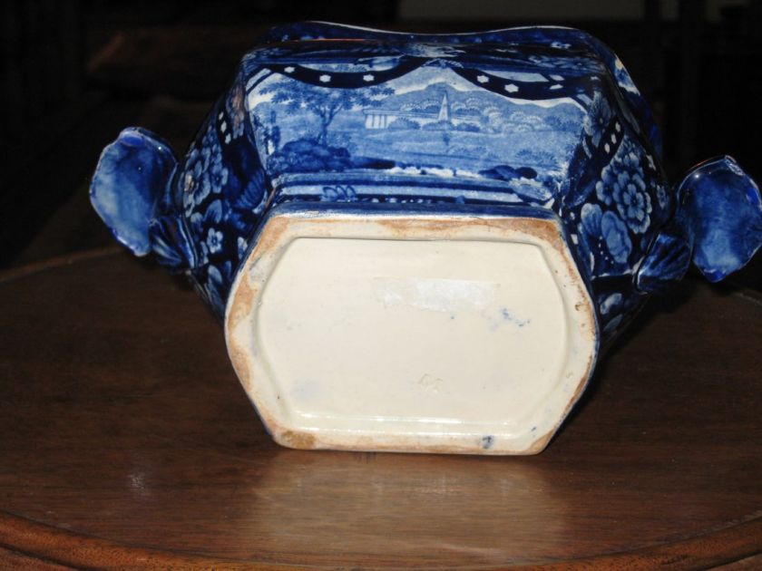 Staffordshire Sugar Bowl, Historic Blue, Boston Harbor, 4 by 7.5