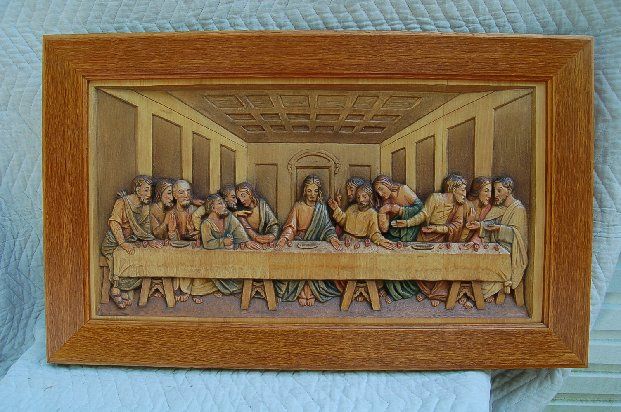 Hand Carved Last Supper in wood + + + chalice co. +  