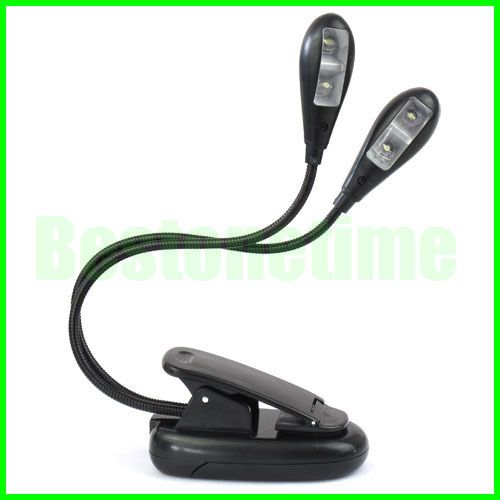 New Bright Double Flex 2 LED Book Clip on Light Black  