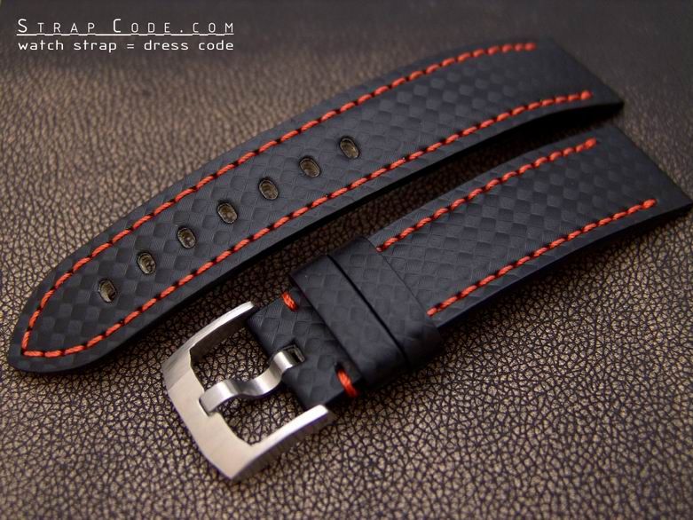 Carbon Fiber Watch Band 20mm DS Dark Orange Stitching  