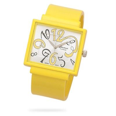 Fashion Cuff Watch W Lg Square Face & Glitter Numbers  