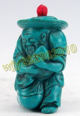 CHINESE CARVING TURQUOISE FISHER SNUFF BOTTLE  