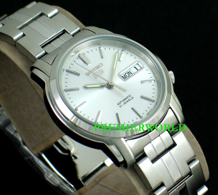 SEIKO MEN AUTOMATIC SEE THRU SILVER STEEL WATCH SNKK65  