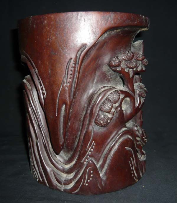 Old Chinese Sandalwood God Of Longevity Brush Pot  