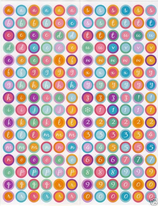 MULTI COLOR Circle Alphabet & Numbers A/F Stickers #2  