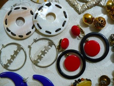   lot of 41 pairs of Large Retro Earrings Pierced & Clip Ons  