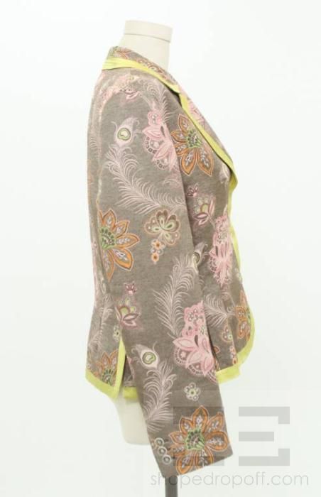   Brown, Multicolor Floral, & Green Satin Trim Blazer Size 10  