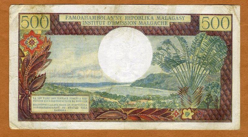 MADAGASCAR, 500 Francs, 1966, P 58, 47945  Scarce  