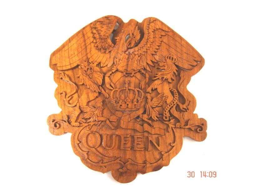 Rare Handmade Memorabilia Queen Logo On Teak Wood B  