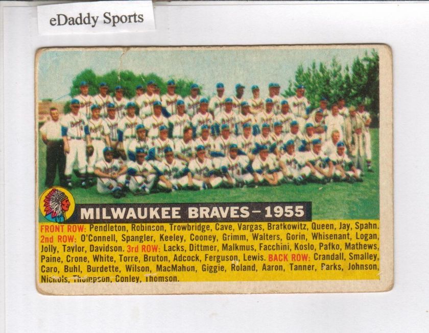 1956 TOPPS #95 MILWAUKEE BRAVES DATED 1955  