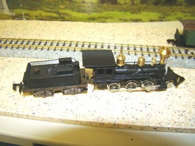 KEY BRASS N SCALE 1880S BALDWIN MOGUL & 5 CAR PLATFORM TRAIN ((MIB 